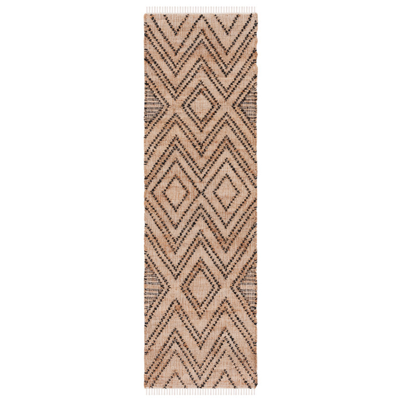 Araliya Natural Fiber Flat Weave Jute/Wool/Cotton Geometric Rug in Black/Brown, Runner 2'3" x 8'