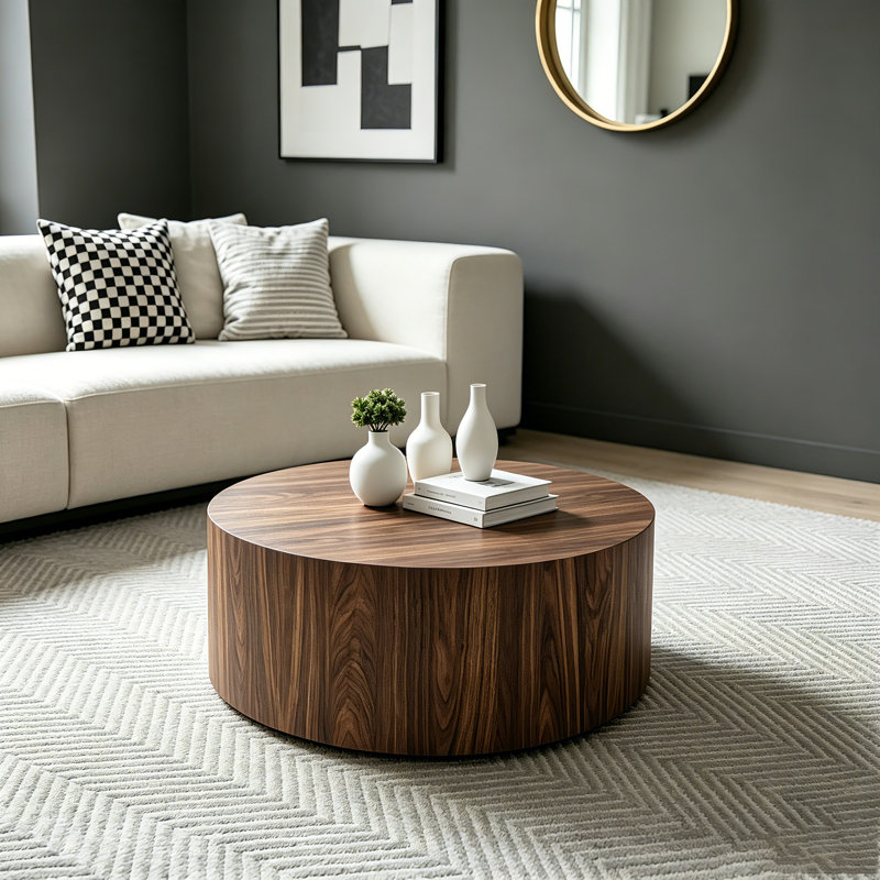 Table basse cylindrique en noyer foncé Brayden Studio, Noyer