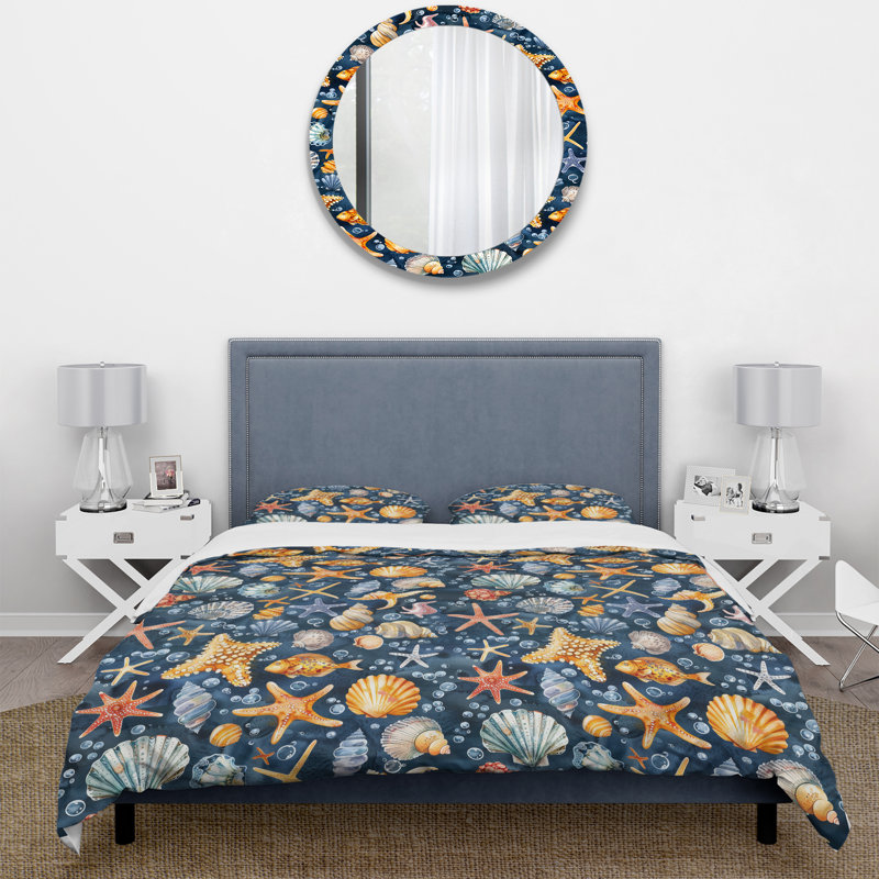 Ensemble de housse de couette orange et bleu Coastal Seashells III - Coastal