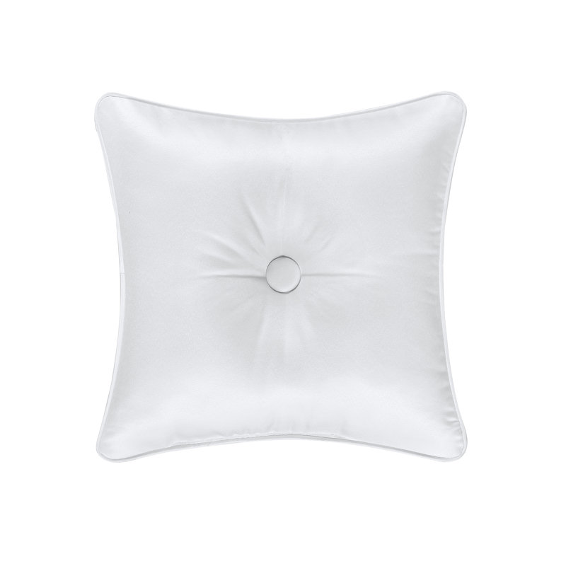 Antonia White Satin Button-Tufted 16" Square Decorative Pillow
