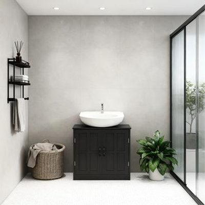 Meuble-lavabo à piédestal ajustable noir, rangement pour salle de bain pour éviers muraux, porte en U, double porte, l 23,6 po x P 11,8 po, capacité totale de 44 lb avec tablette, design, petits espaces,