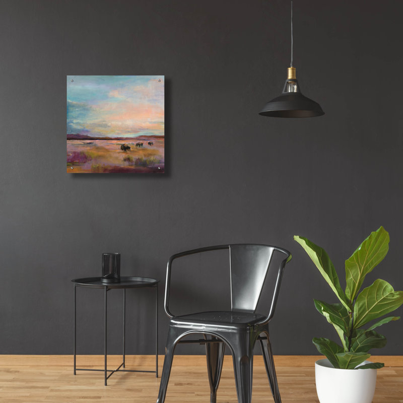 «Buffalo Under Big Sky» par Marilyn Hageman, art mural en verre acrylique, H 24 po x l 24 po x P 0,2 po