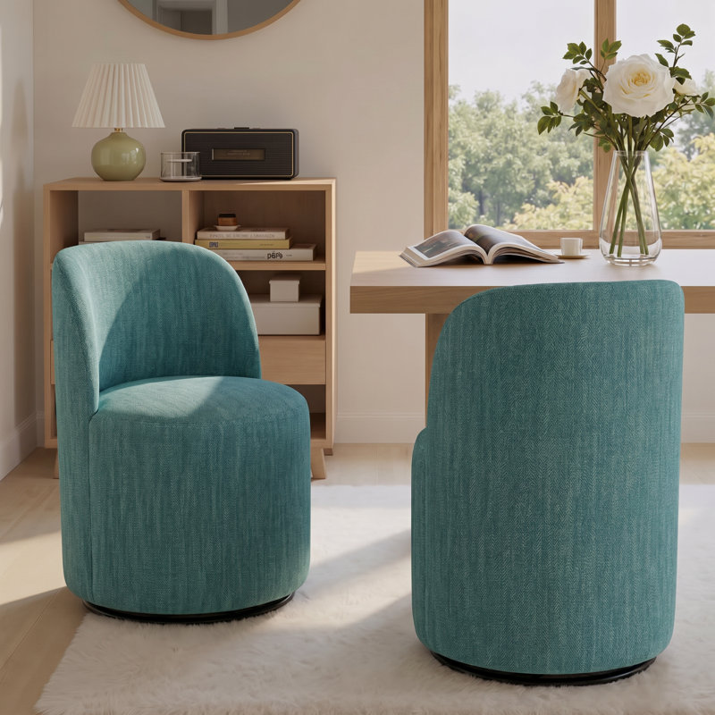Fauteuil d'appoint pivotant en lin, tabouret de meuble-lavabo rond à dossier courbé, fauteuil d'appoint rembourré confortable pour coin-salon de chambre à coucher