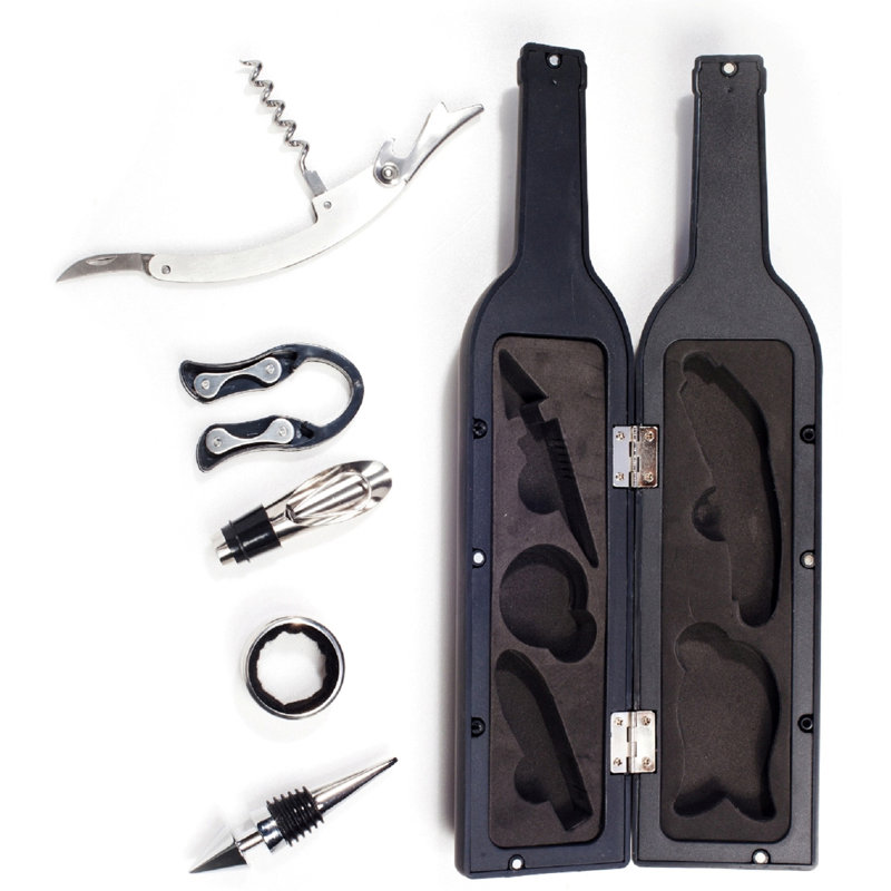Black 5-Piece Wine Bottle Corkscrew and Accessory Set