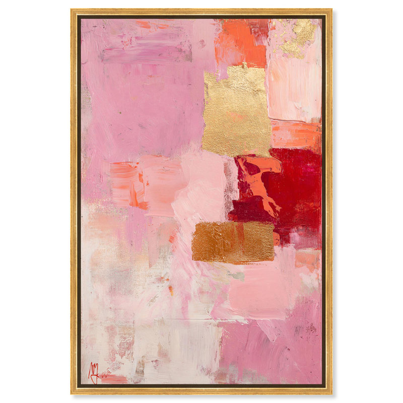 Art Remedy Blush, toile abstraite, Cadre flottant doré, H 16 po x l 11 po