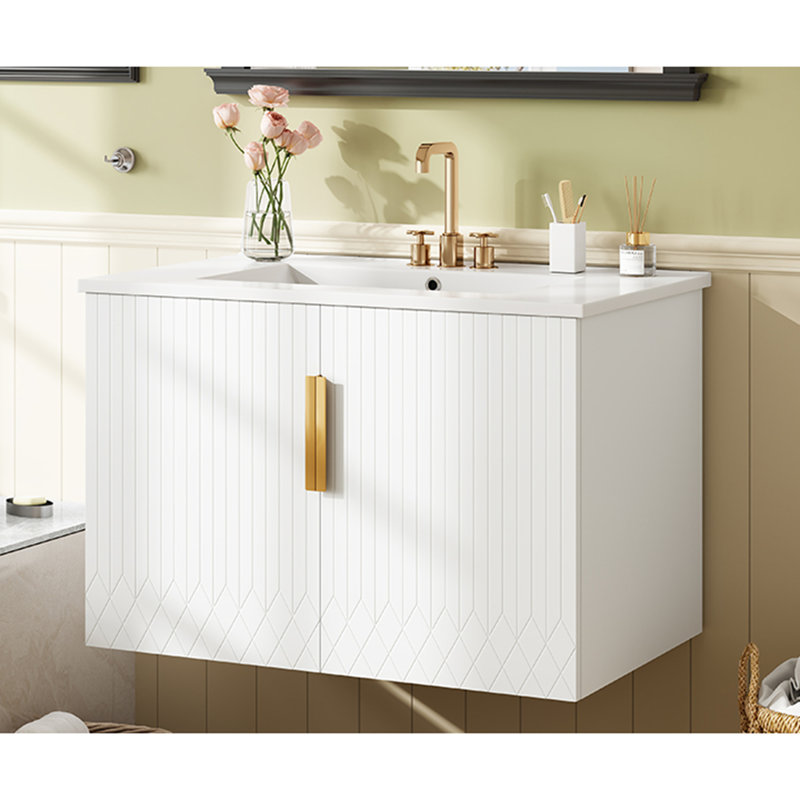 Meuble-lavabo de salle de bain 30 "en céramique rétro - 3 trous, 2 portes à fermeture douce