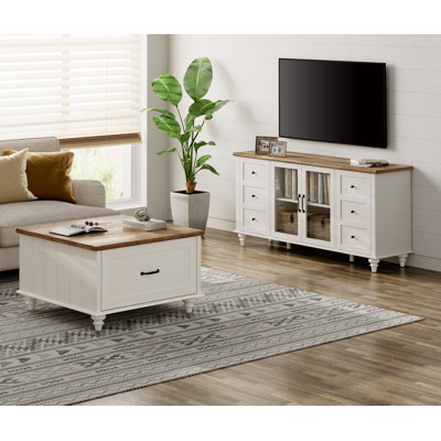 2 Piece Living Room Table Set, White