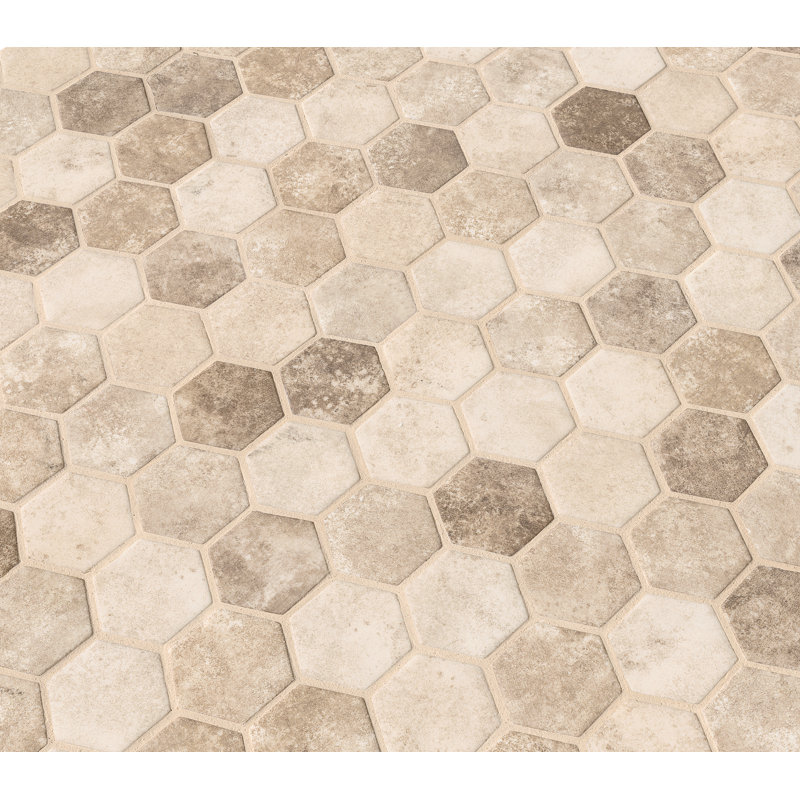 Carreau de mosaïque en verre lustré 11 po x 13 po Montessa Sierra Sunset Hexagon