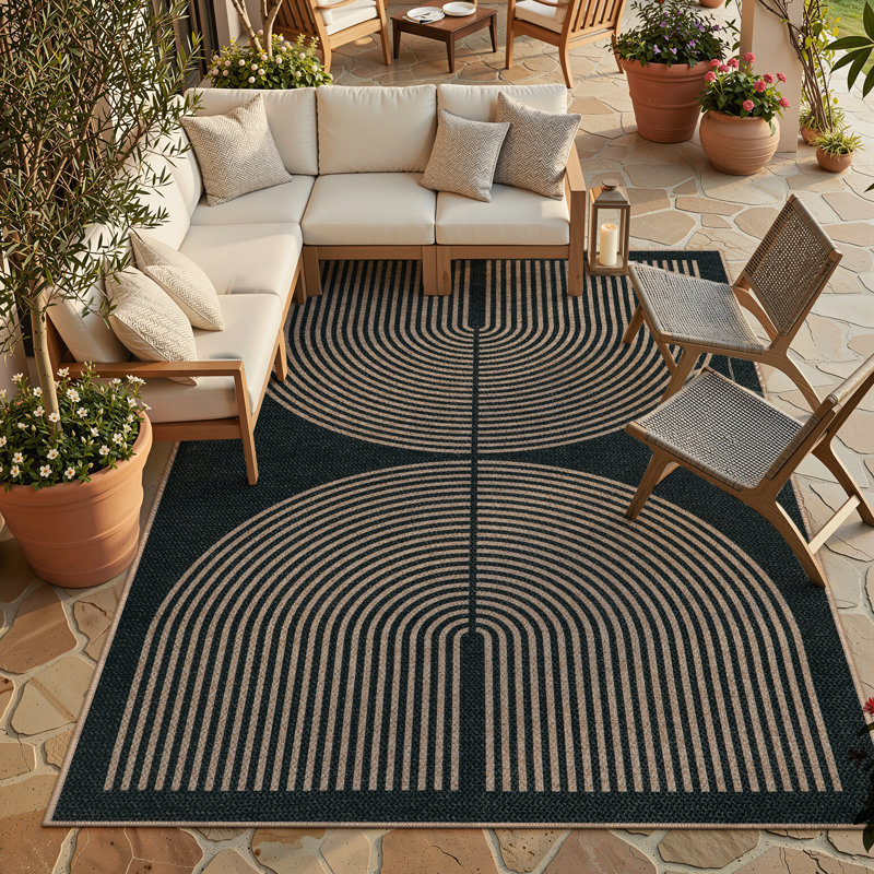 Narze Modern Easy Jute Machine Washable Outdoor Rug with Non-Slip Backing for RV, Backyard, Patio，Balcony, Rectangle 9' x 12'