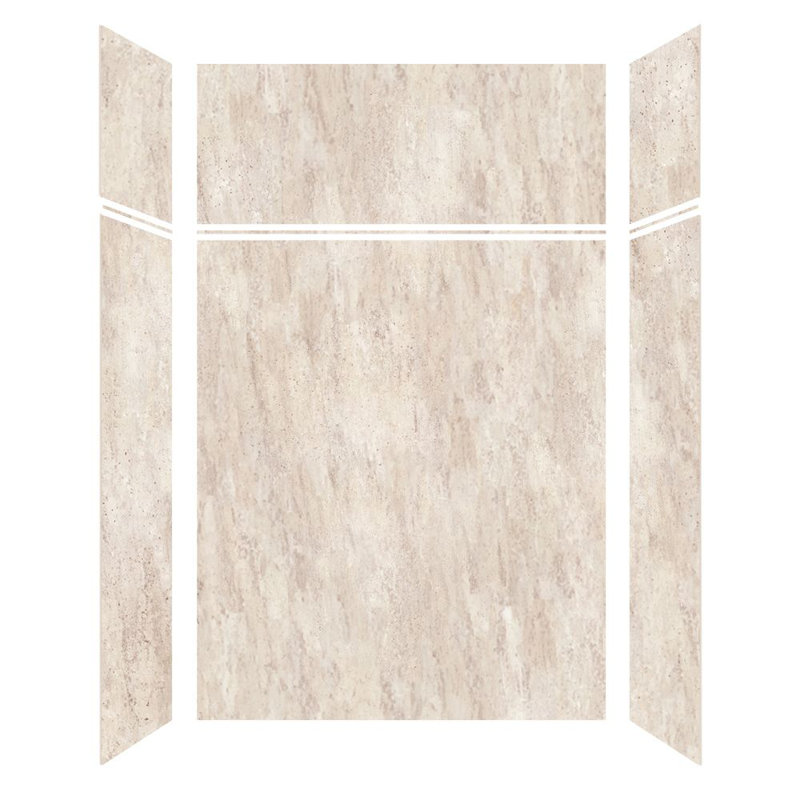 Transolid Lusso 60-in x 36-in x 72/24-in Glue To Wall 6-Piece Transition Shower Wall Kit, Creme Carmel, 96" H x 60" W x 36" D