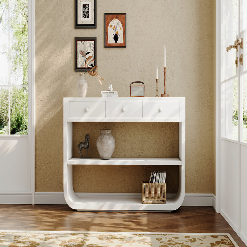 Console moderne, 3 tiroirs, 2 tablettes pour le vestibule - blanc