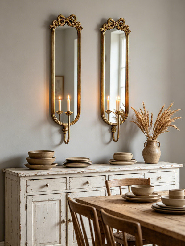 Ensemble de 2 miroirs d'appoint muraux verticaux et or 6 x 4,5 x 28 po, miroir mural en verre avec porte-bougie en fer