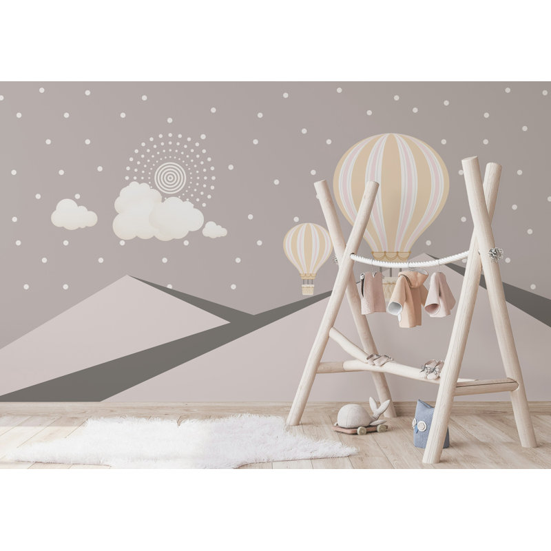 Papier peint amovible montgolfières Pinkish Mountains Sun Clouds, L 105,96 po x l 187 po