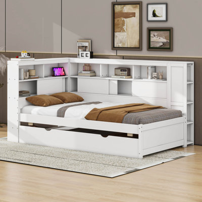 Twin Size Wood Daybed With Storage Shelves, USB And Trundle by Cosmic