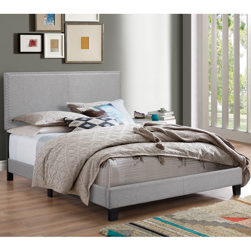Lit tapissier standard à profil bas Hazelynn, Polyester gris, Double