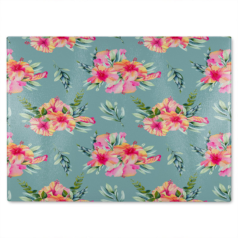 Flowers Glass Chopping Board, 40cm L x 28cm W