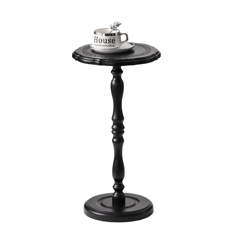 Table d'appoint ronde en bois massif, table d'appoint en forme de pétale avec plateau sculpté pour le salon et la chambre à coucher