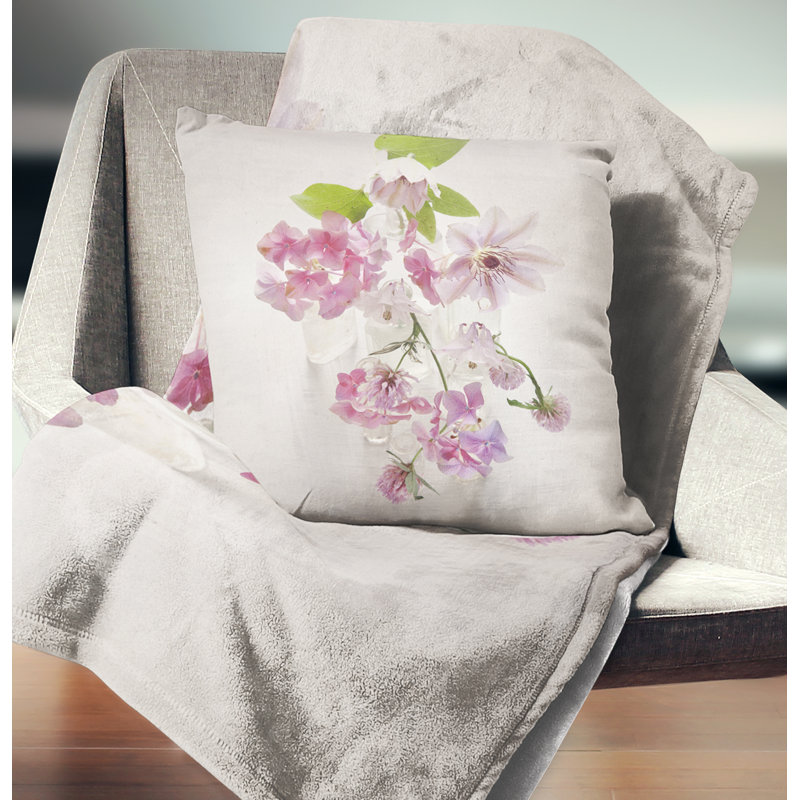 Fleurs roses rétro - coussin à imprimé floral, 16 po x 1 po, Coussin décoratif