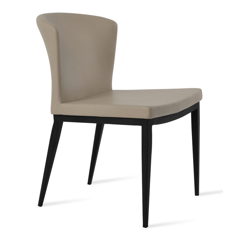 Capri MW Side Chair, Black, Bone Faux Leather