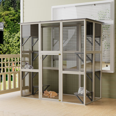 Grande cage à chat pour l'extérieur en bois massif avec 6 plateformes et 2 boîtes de sieste pour l'extérieur