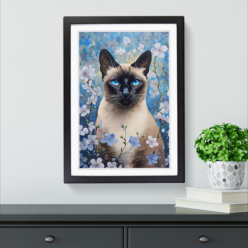 Siamese Cat Informel - Single Picture Frame Print on Wood, 64cm H x 46cm W x 2cm D, Black