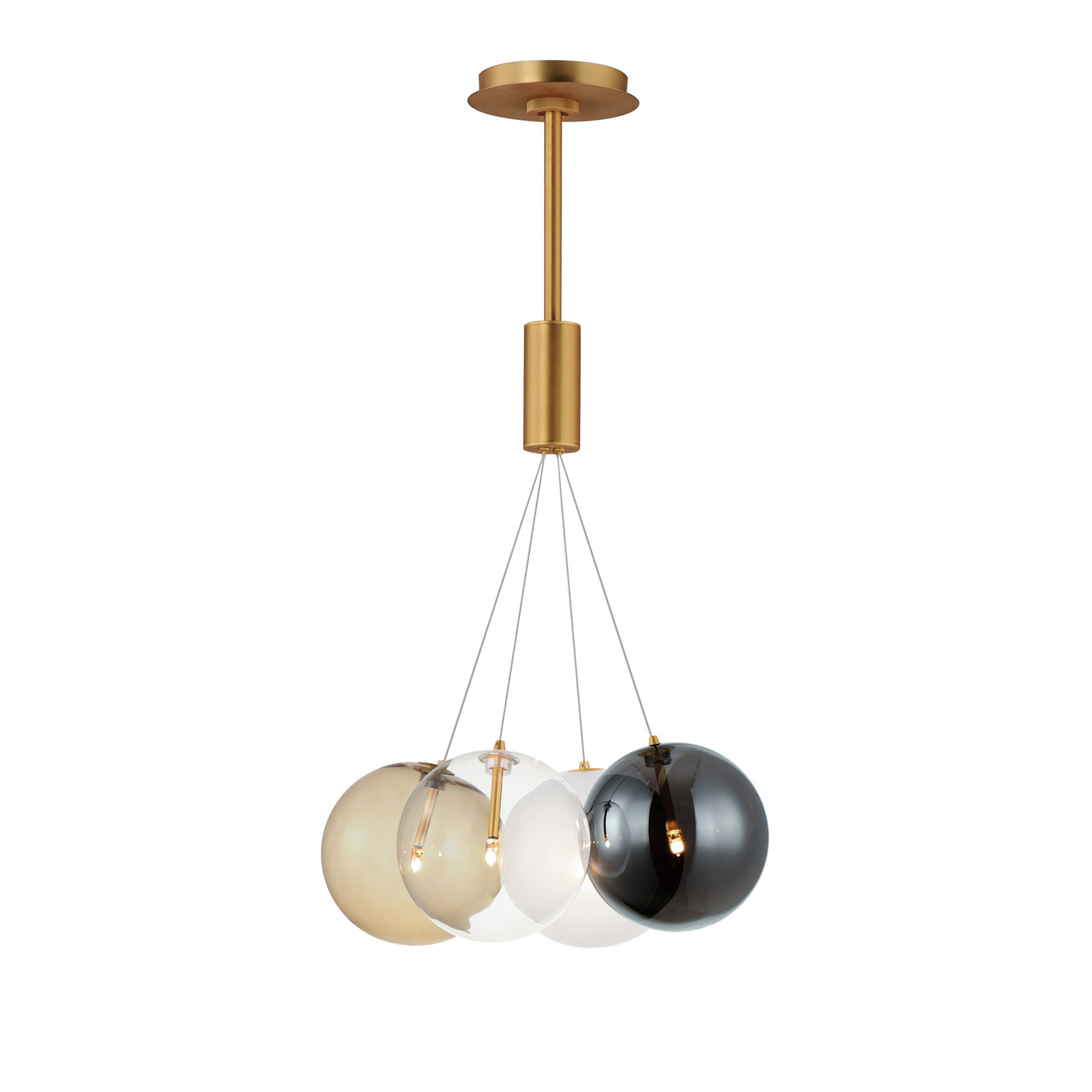 Alikee 4 Light Glass Steel Dimmable Pendant, Clear/Smoke/Amber, Gold