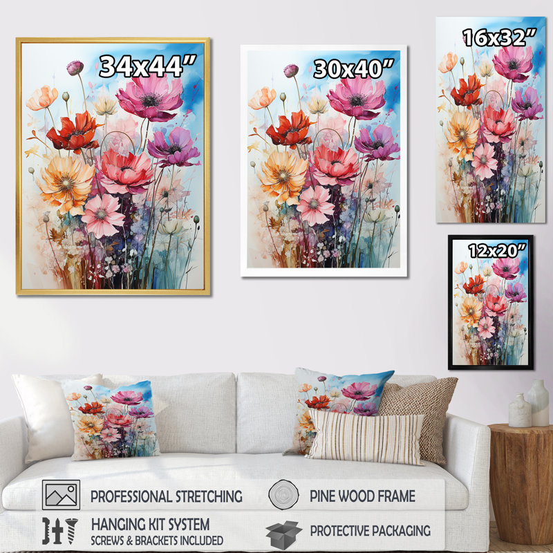 Motif floral minimalisme pré - imprimé, Cadre simple blanc, H 32 po x l 16 po x P 1 po