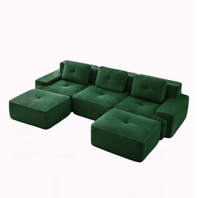 Canapé modulaire en U pour salon, Velours côtelé vert
