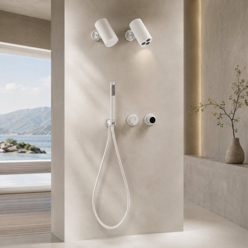 Système de douche complet avec inverseur Lamh, Blanc mat