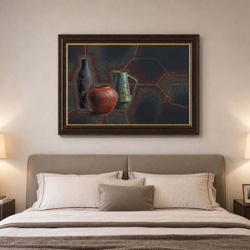 Art mural sur toile noir, vert et rouge, H 12 po x l 18 po