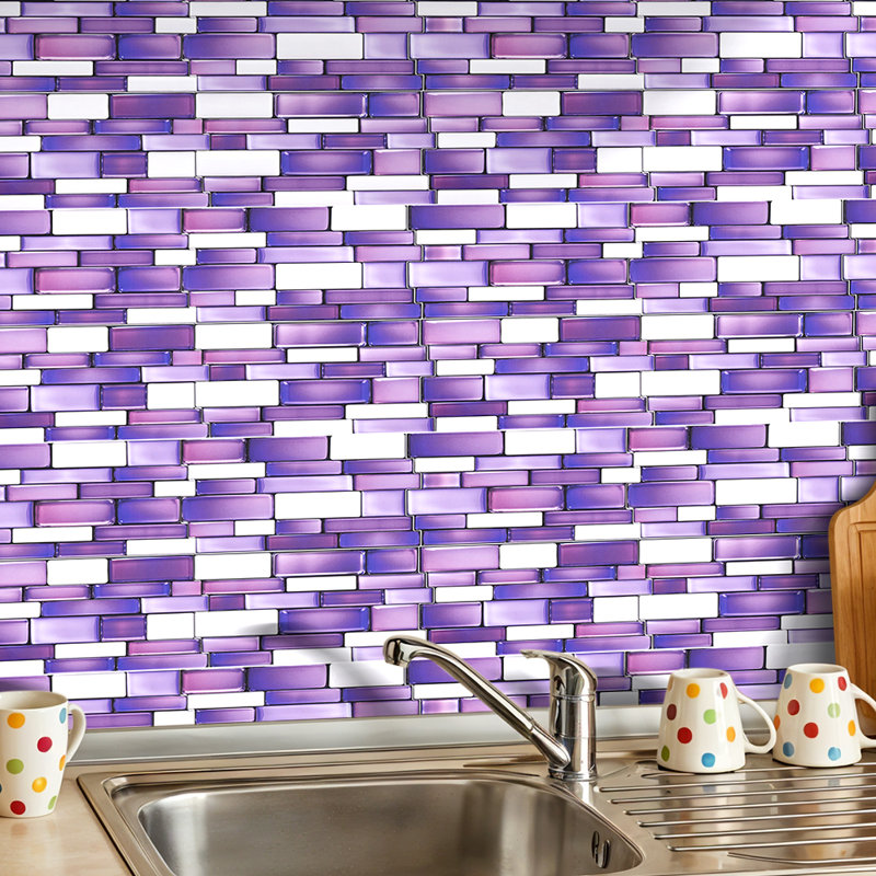 20Pcs Self-Adhesive Wall Tile Stickers, White/Purple
