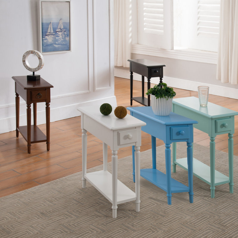 Coastal Solid Wood Narrow Side Table, Swan Black