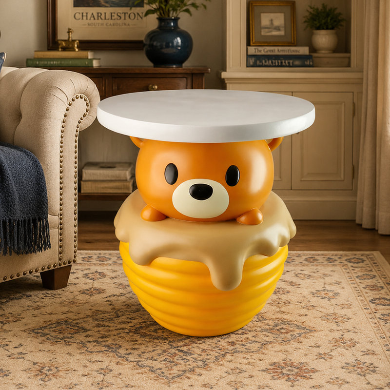 Table d'appoint en résine Cute Bear Pot | Table de chevet créative pour enfants 17,5 po | Table d'appoint amusante