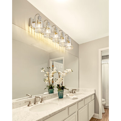 Éclairage pour salle de bain 5 lumières, verre cannelé en forme de cloche, bronze huilé