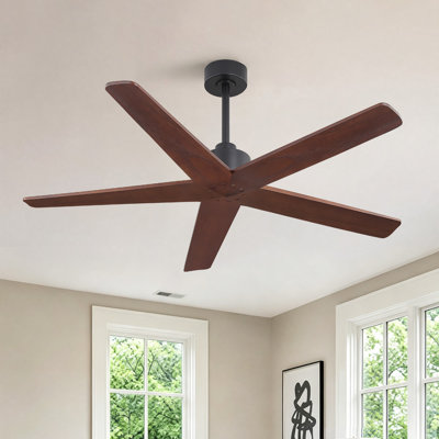 Ventilateur de plafond standard à 5 pales en bois massif avec fixation à la tige verticale à 7 vitesses