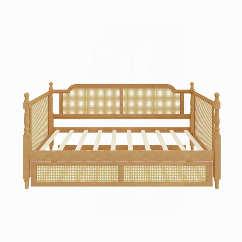 Traditional Style Rattan Twin Size Daybed With Twin Size Trundle For Limited Space