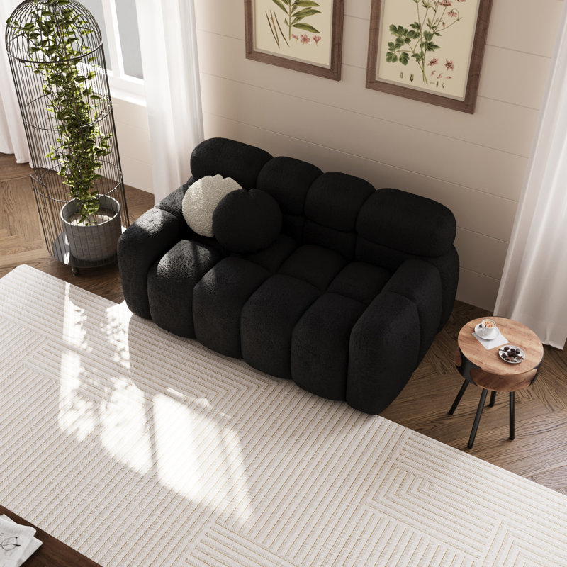 64.96In Teddy Fabric Tufted Upholstered Sofa, Black Boucle