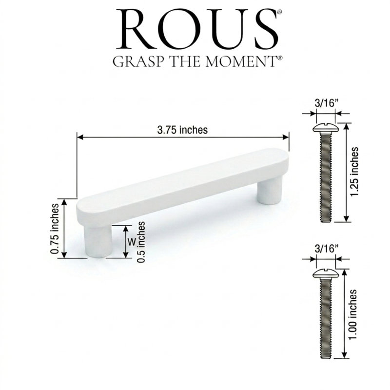 ROUS Hardware Mid-Century Modern Cabinet Handle 1-Count, 3.75", Snow (White)