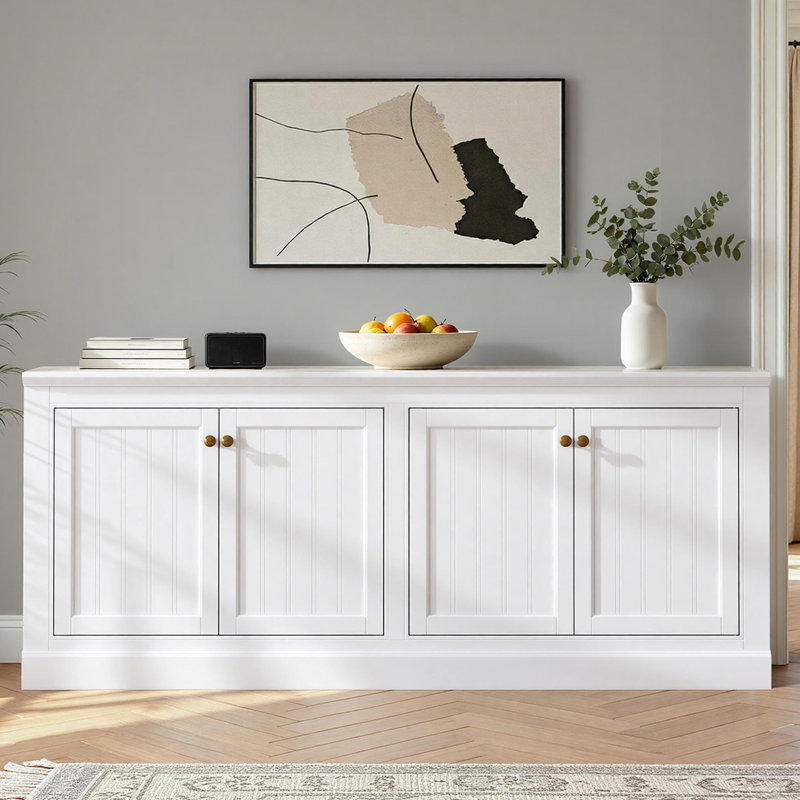 72" W Large Farmhouse Sideboard Buffet Cabinet With Barn Doors and Adjustable Shelves, White