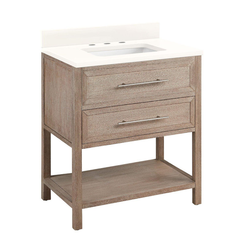 Ensemble de meuble-lavabo simple 30 po avec lavabo encastré rectangulaire Robertson, 8 po, Quartz blanc arctique, Blanc