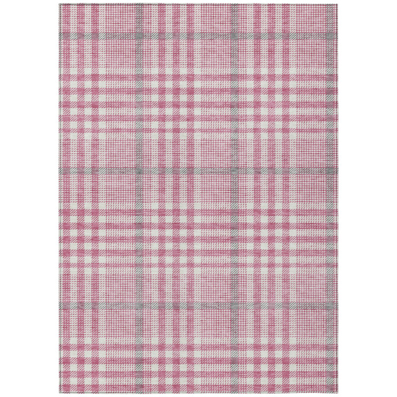 8' X 10' Ivory Plaid Washable Indoor Outdoor Area Rug