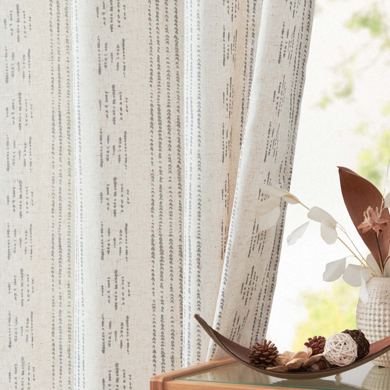 Amadas Linen Semi-Sheer Rod Pocket Curtain Pair, Gray/Flax, 52" W x 96" L