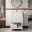 Meuble-lavabo de style rétro 20 po avec comptoir en céramique, meuble-lavabo simple avec 1 tiroir rabattable, 1 tiroir en forme de U et tablette de rangement ouverte, pieds en bois massif sculpté (disponible en noir, blanc et abricot)-129521237