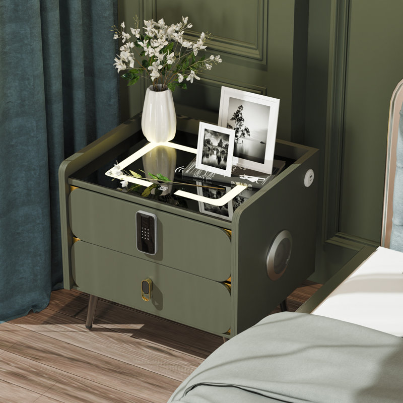Table de chevet haute 20 po avec serrure à combinaison et lecteur Bluetooth, Vert