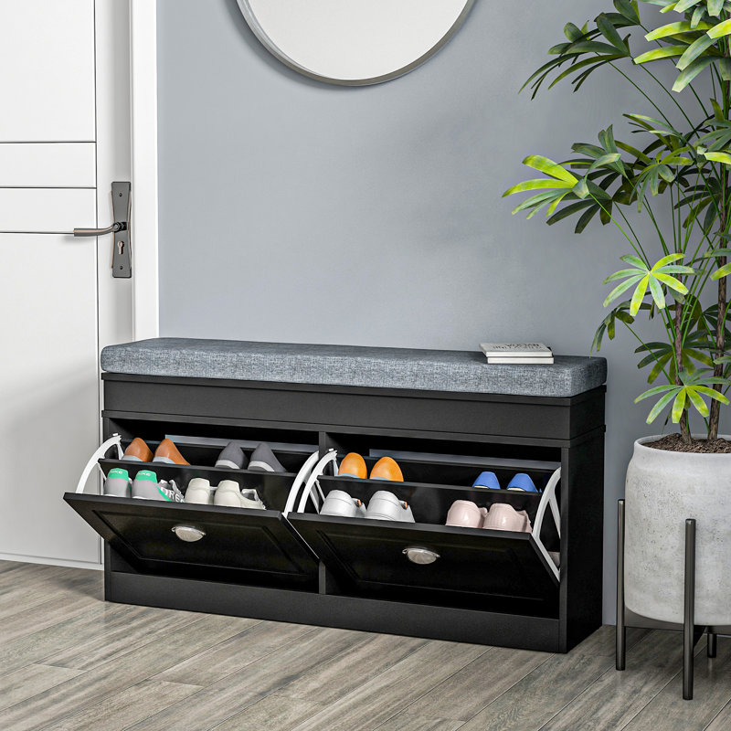 Banc pour hall d'entrée, banc avec étagère à chaussures moderne, rangement avec 2 tiroirs, Blanc