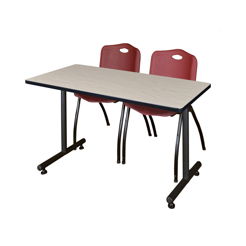 Table de formation en T Nick Nick, chaises empilables 2 M, Bourgogne, Érable, H 29 po x L 48 po x l 24 po