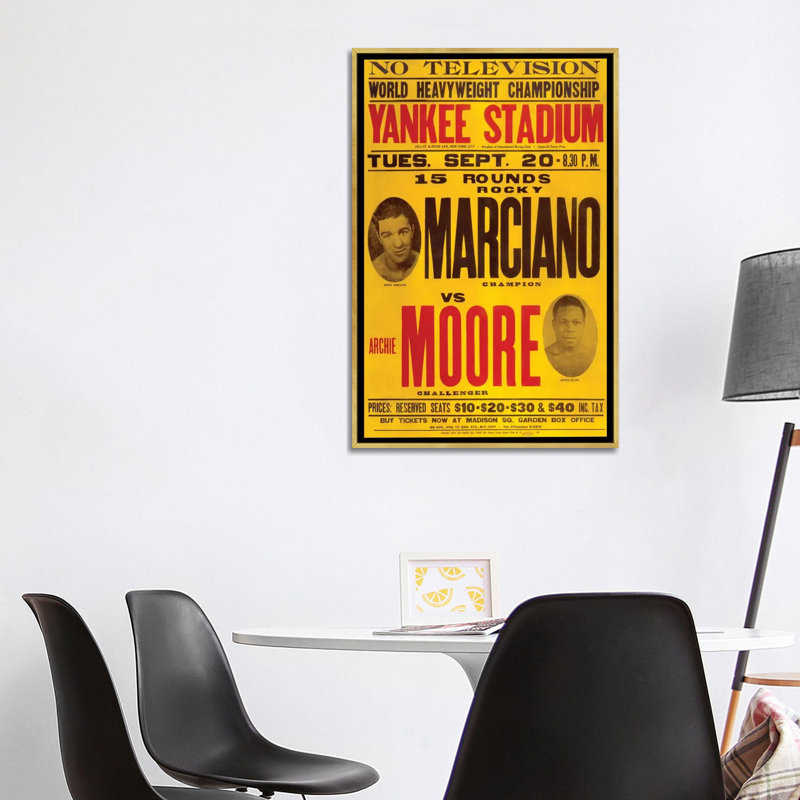 Marciano Vs Moore - Advertisements Print, 40" H x 26" W x 1.5" D, Gold Framed Canvas, No Matte