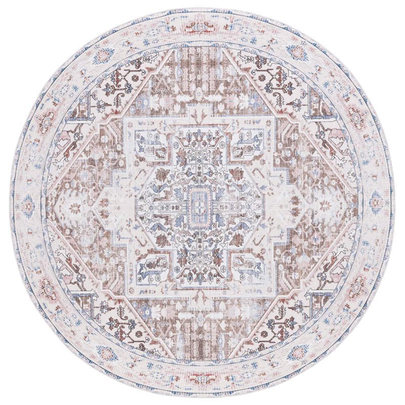 Cashon Machine Washable Non-Slip Area Rug In Taupe & Beige, Round 183cm