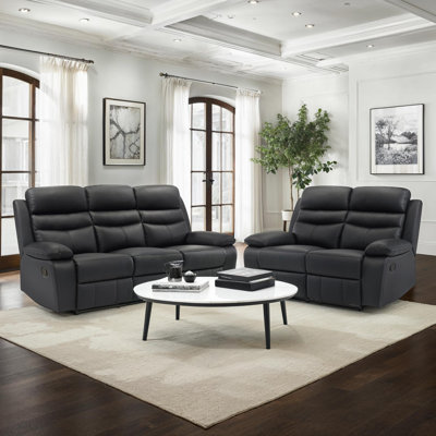 Hwang Manual Reclining Top Grain Leather 2-Piece Living Room Set with Foam over Pocket Coils Comfort