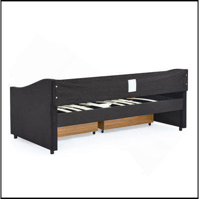 Twin Size Daybed With Drawers, Upholstered Tufted Sofa Bed, Button On Back And Copper Nail On Waved Shape Arms